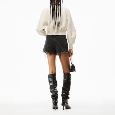 (W) Alexander Wang Sweater Lengan Panjang Putih dengan Desain Trim Kulit. 1KC1223006-106 Shop (W) Alexander Wang Sweater Lengan Panjang Putih dengan Desain Trim Kulit. 1KC1223006-106