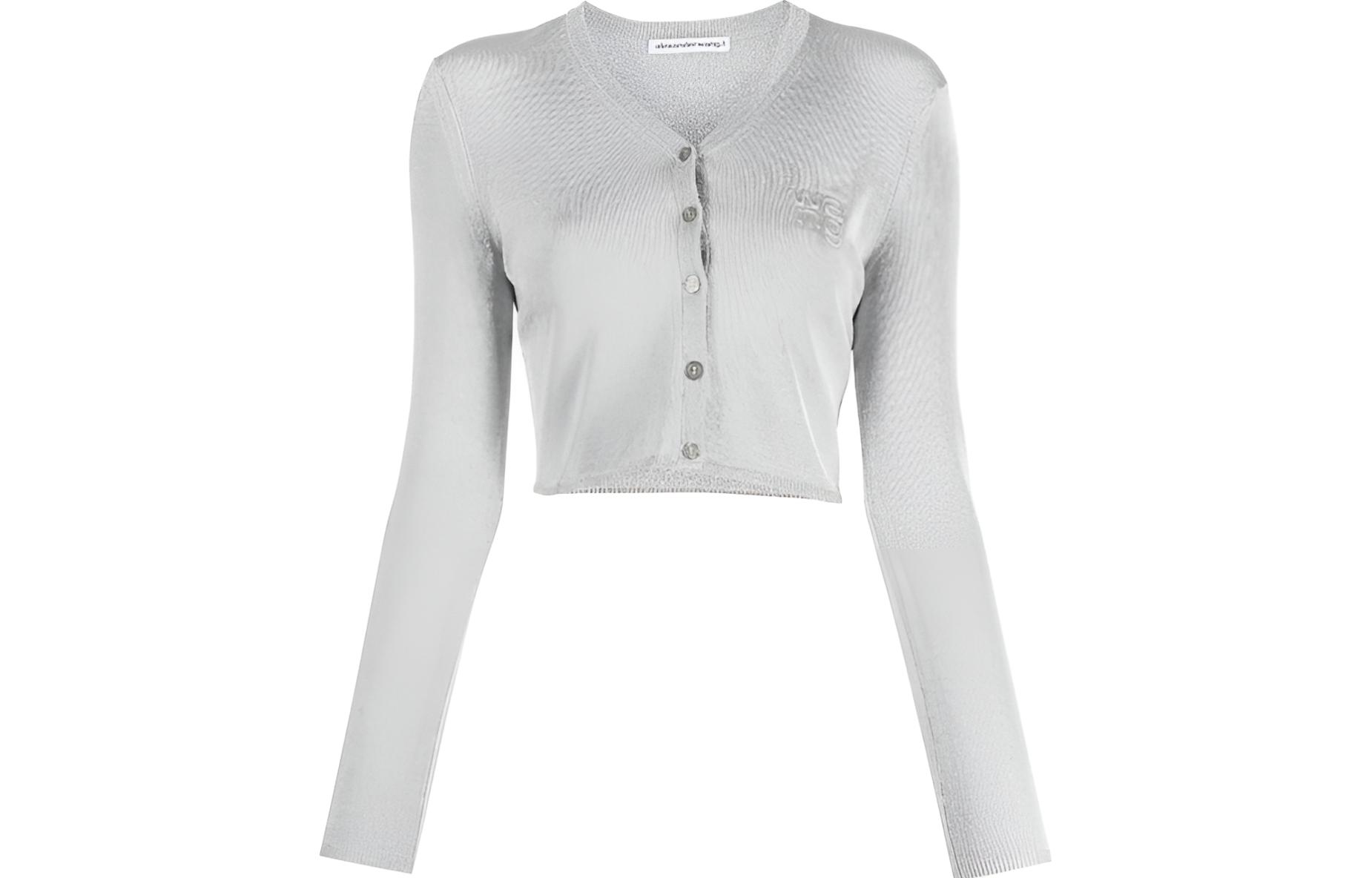 (Women) Alexander Wang  Silver Cropped Knit Sweater with Logo Embroidery. 4KC3233019