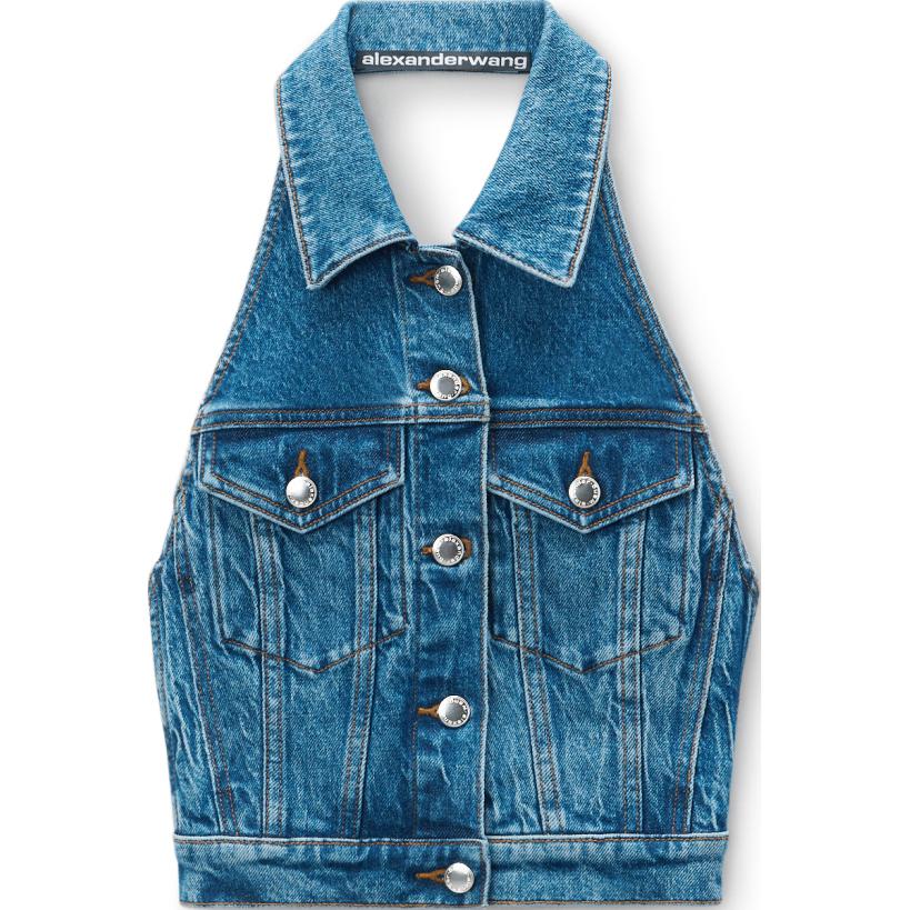 (Women) Alexander Wang  Sleeveless Blue Vest FW24 Stretchy Minimalist Design 4DC3241462401