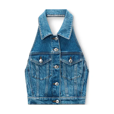 (Women) Alexander Wang Sleeveless Blue Vest FW24 Stretchy Minimalist Design 4DC3241462401
