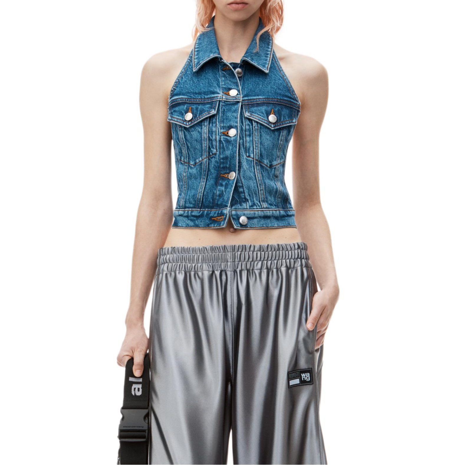 Shop (Women) Alexander Wang  Sleeveless Blue Vest FW24 Stretchy Minimalist Design 4DC3241462401