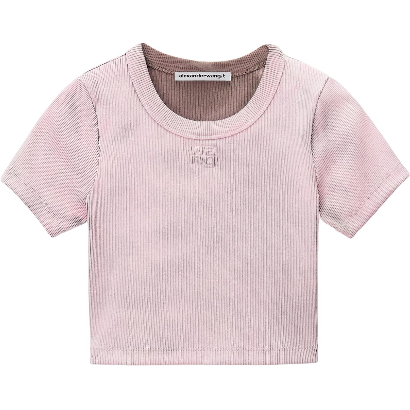 Order (W) Alexander Wang Slim Fit Crew Neck Kaos Leher Bulat Warna Pink 4CC22414686-88A