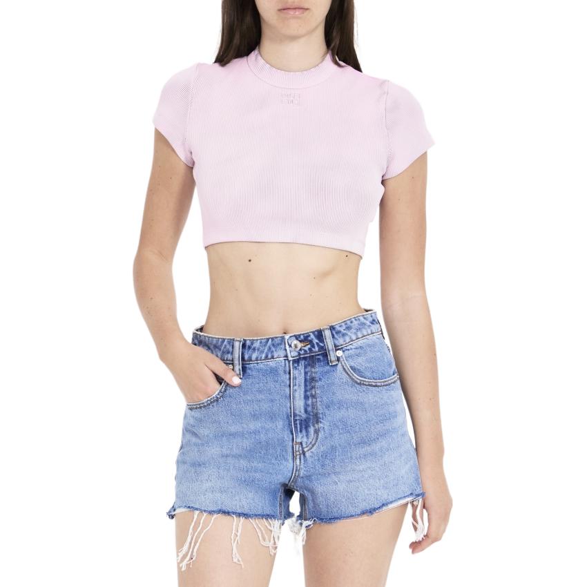 Lookbook (W) Alexander Wang Slim Fit Crew Neck Kaos Leher Bulat Warna Pink 4CC22414686-88A