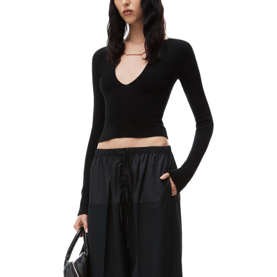 Purchase (W) Alexander Wang Suéter Recortado Slim Fit Escote V Negro 1KC1241006-001