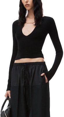 (W) Alexander Wang Suéter Recortado Slim Fit Escote V Negro 1KC1241006-001 Purchase (W) Alexander Wang Suéter Recortado Slim Fit Escote V Negro 1KC1241006-001
