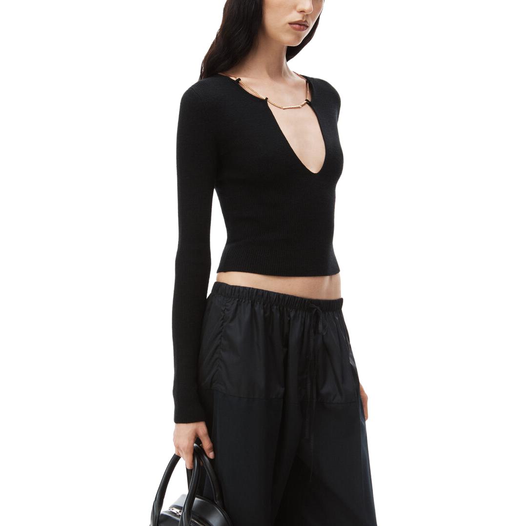 Details for (W) Alexander Wang Suéter Recortado Slim Fit Escote V Negro 1KC1241006-001