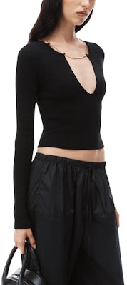 (W) Alexander Wang Suéter Recortado Slim Fit Escote V Negro 1KC1241006-001 Details for (W) Alexander Wang Suéter Recortado Slim Fit Escote V Negro 1KC1241006-001
