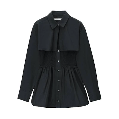 (Women) Alexander Wang Smocked Mini Dress with Overshirt Black Long Sleeve 4WC2246263001