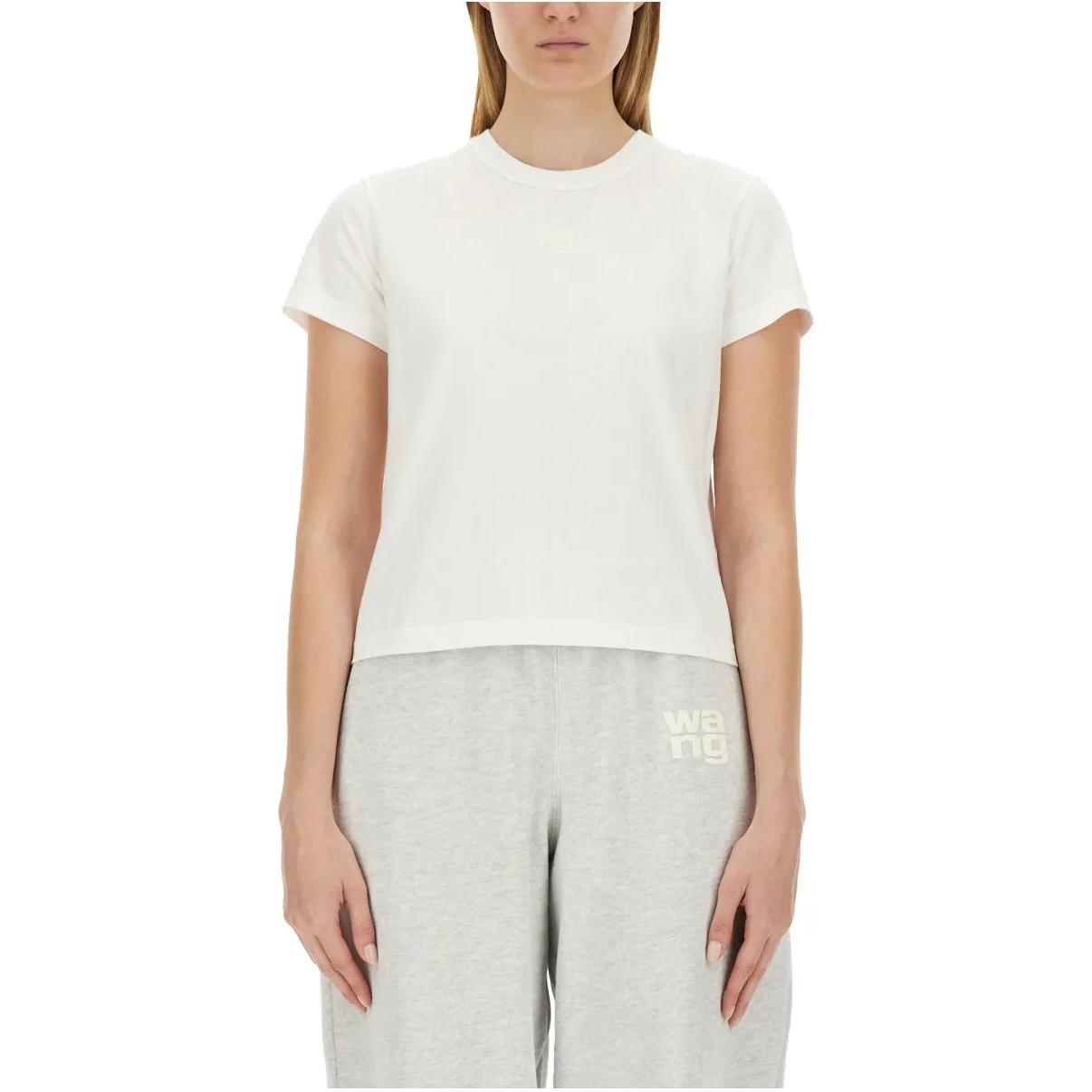 (Women) Alexander Wang  Solid Color Crew Neck Slim Fit Short Sleeve T-Shirt White 4CC3241521-100