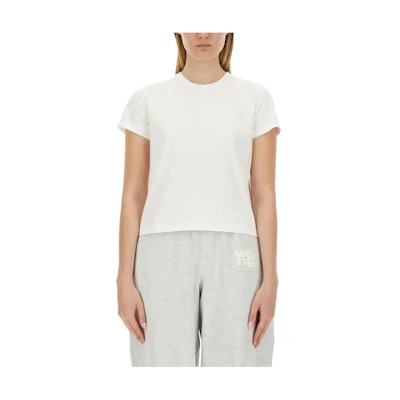 (Women) Alexander Wang Solid Color Crew Neck Slim Fit Short Sleeve T-Shirt White 4CC3241521-100