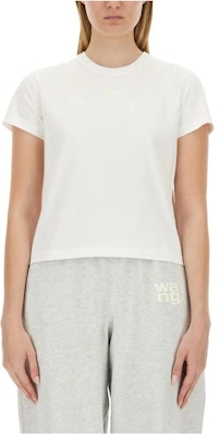 (W) Alexander Wang Camiseta Blanca de Manga Corta Ajustada Cuello Redondo 4CC3241521-100 Order (W) Alexander Wang Camiseta Blanca de Manga Corta Ajustada Cuello Redondo 4CC3241521-100