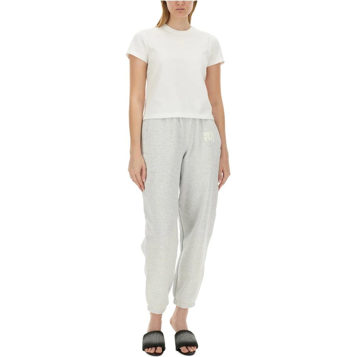 Shop (W) Alexander Wang Camiseta Blanca de Manga Corta Ajustada Cuello Redondo 4CC3241521-100