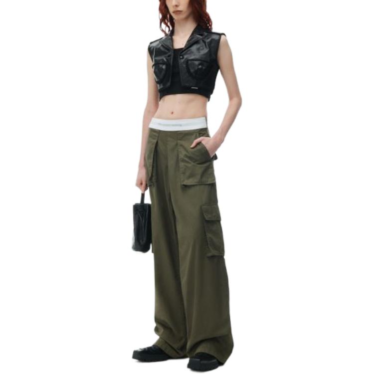 Lookbook (W) アレキサンダー ワン ソリッドカラー エラスティックウエスト ストレートパンツ グリーン 1WC2244724-305