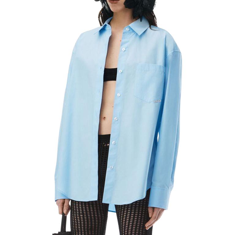 Purchase (W) 亚历山大王纯色蓝色长袖衬衫 4WC2241482-423