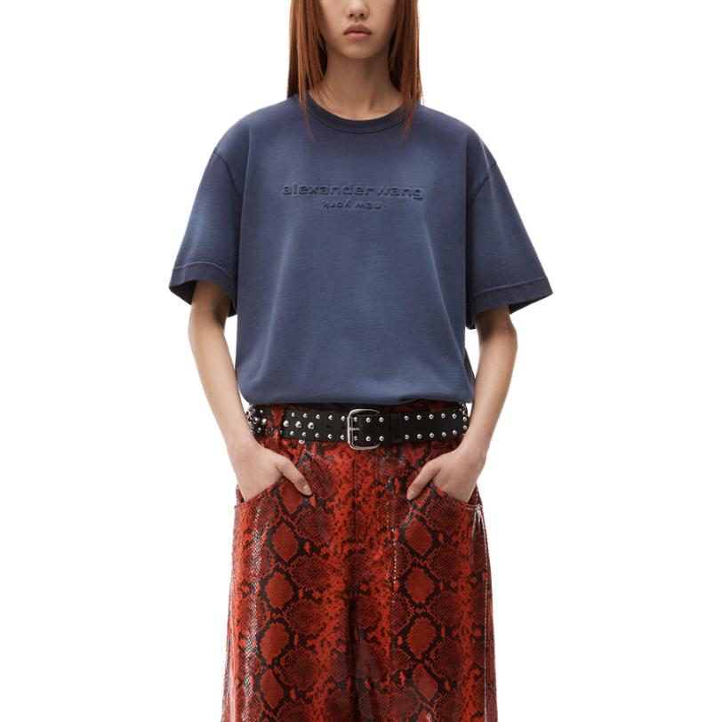 Lookbook (W) 알렉산더왕 퍼플 크루넥 반팔 티셔츠 솔리드 컬러. UCC4231666-506