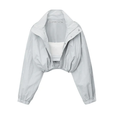 (Women) Alexander Wang Solid Color Stand Collar Long Sleeve Jacket Gray Blue 1WC1242523-073