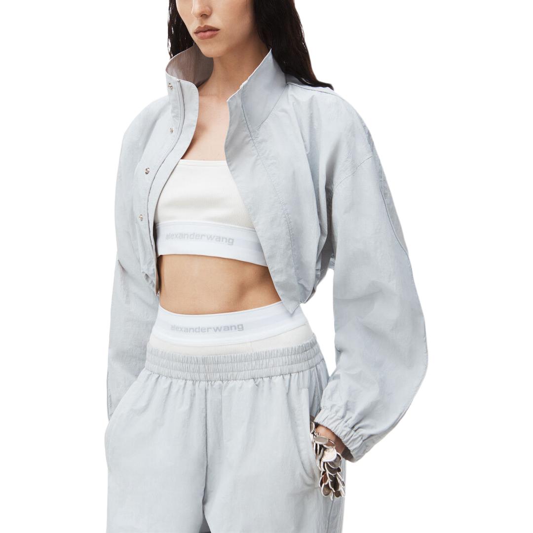 Purchase (W) Alexander Wang Jaket Lengan Panjang Warna Kelabu Biru dengan Kolar Berdiri 1WC1242523-073