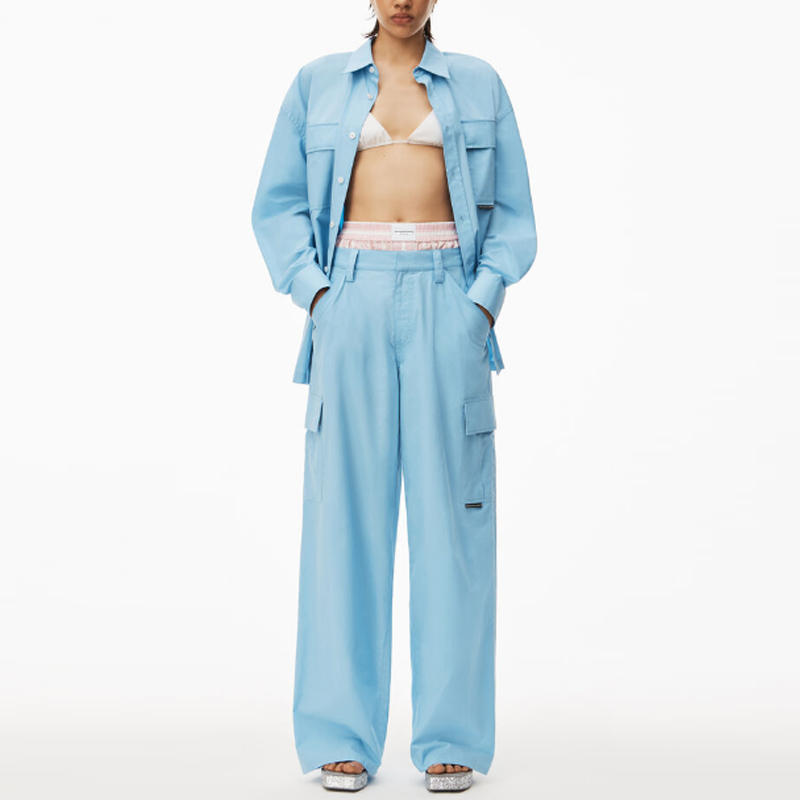 Lookbook (W) Alexander Wang Pantalones de Trabajo Azul Rectos de Talle Medio 4WC2234374-423