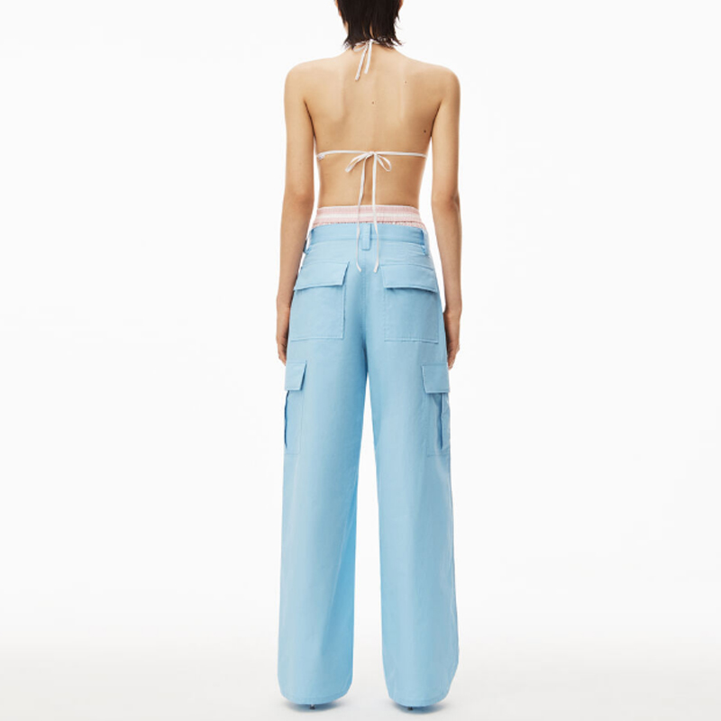 Shop (W) Alexander Wang Pantalones de Trabajo Azul Rectos de Talle Medio 4WC2234374-423