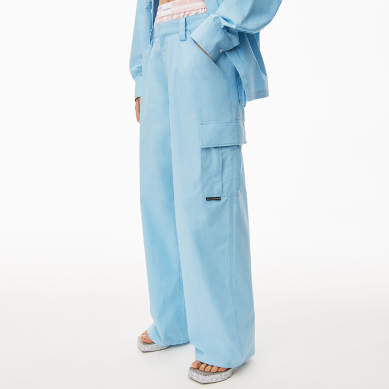 Purchase (W) Alexander Wang Pantalones de Trabajo Azul Rectos de Talle Medio 4WC2234374-423