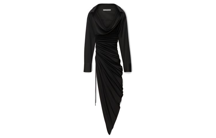 (Women) Alexander Wang  Solid Sheer Knit Asymmetric Long Sleeve Dress. 1CC2236571-001