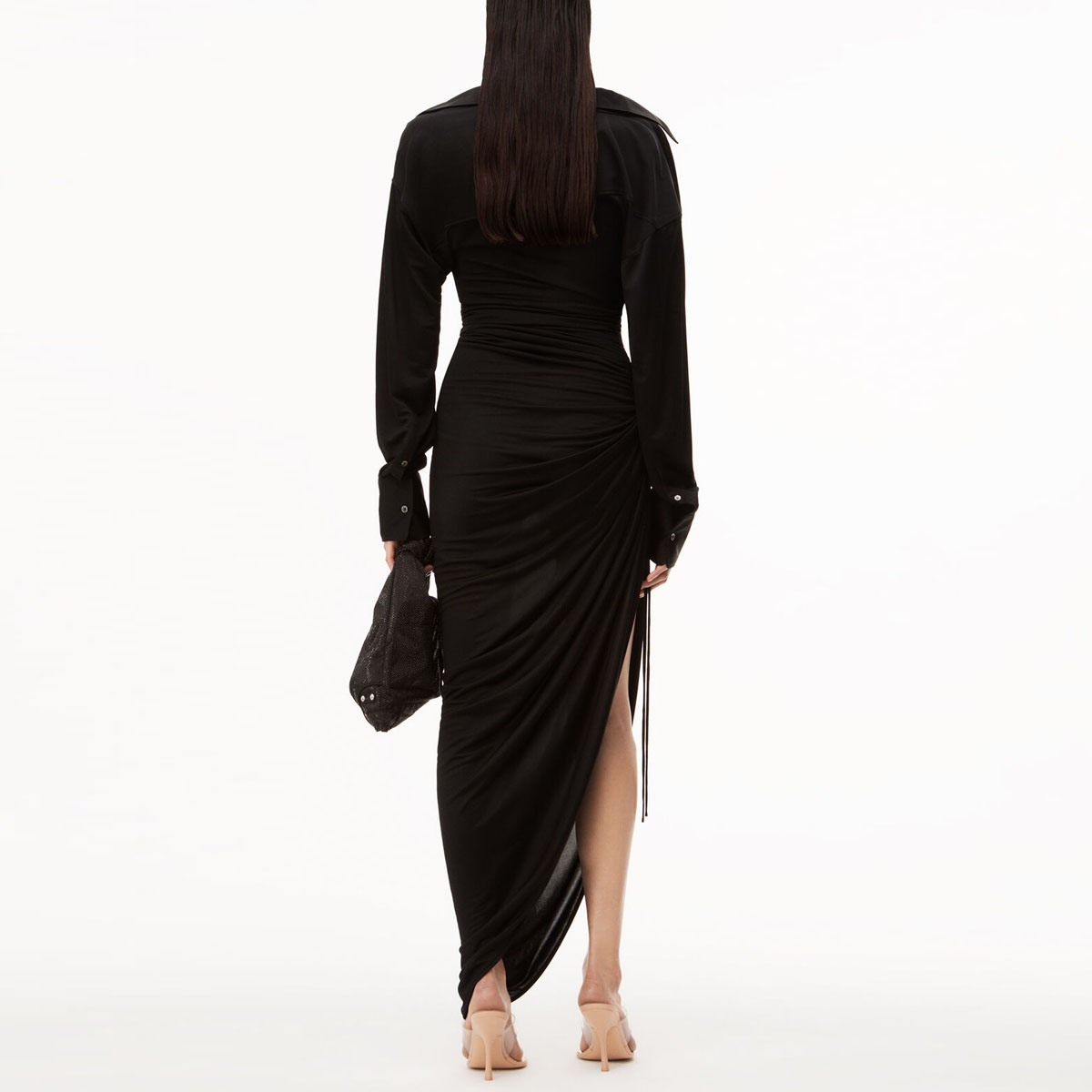 (Women) Alexander Wang  Solid Sheer Knit Asymmetric Long Sleeve Dress. 1CC2236571-001 圖 4