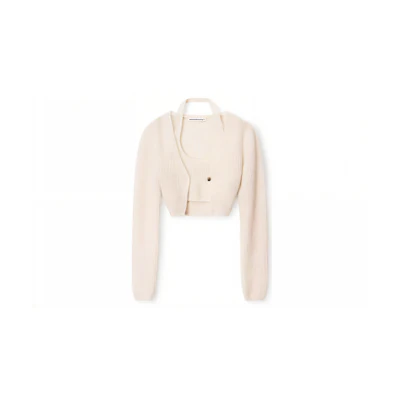 (Women) Alexander Wang Solid V-Neck Fitted Pullover Knit Sweater - Off White 4KC3221021-104