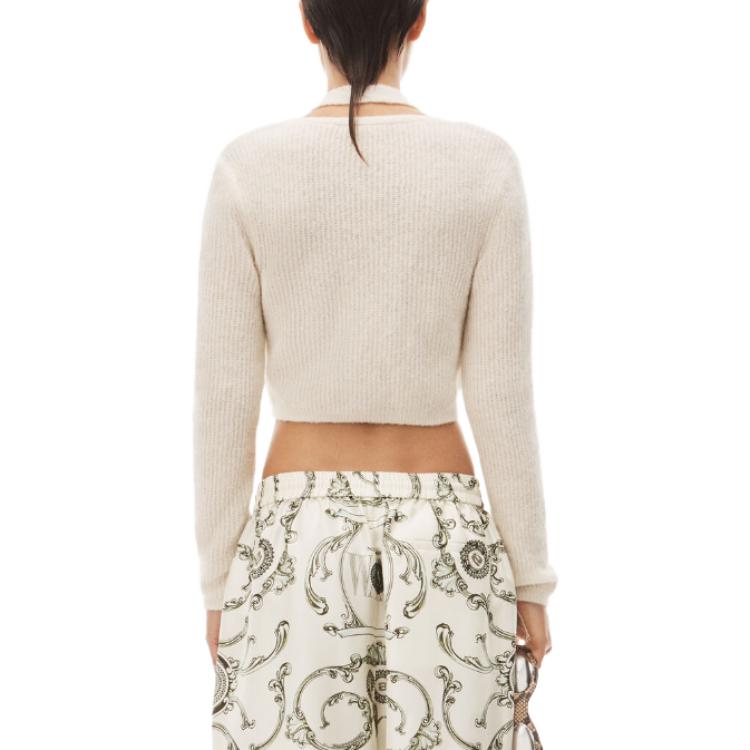 Shop (W) 알렉산더 왕 솔리드 브이넥 핏 풀오버 니트 스웨터 - 오프 화이트 4KC3221021-104