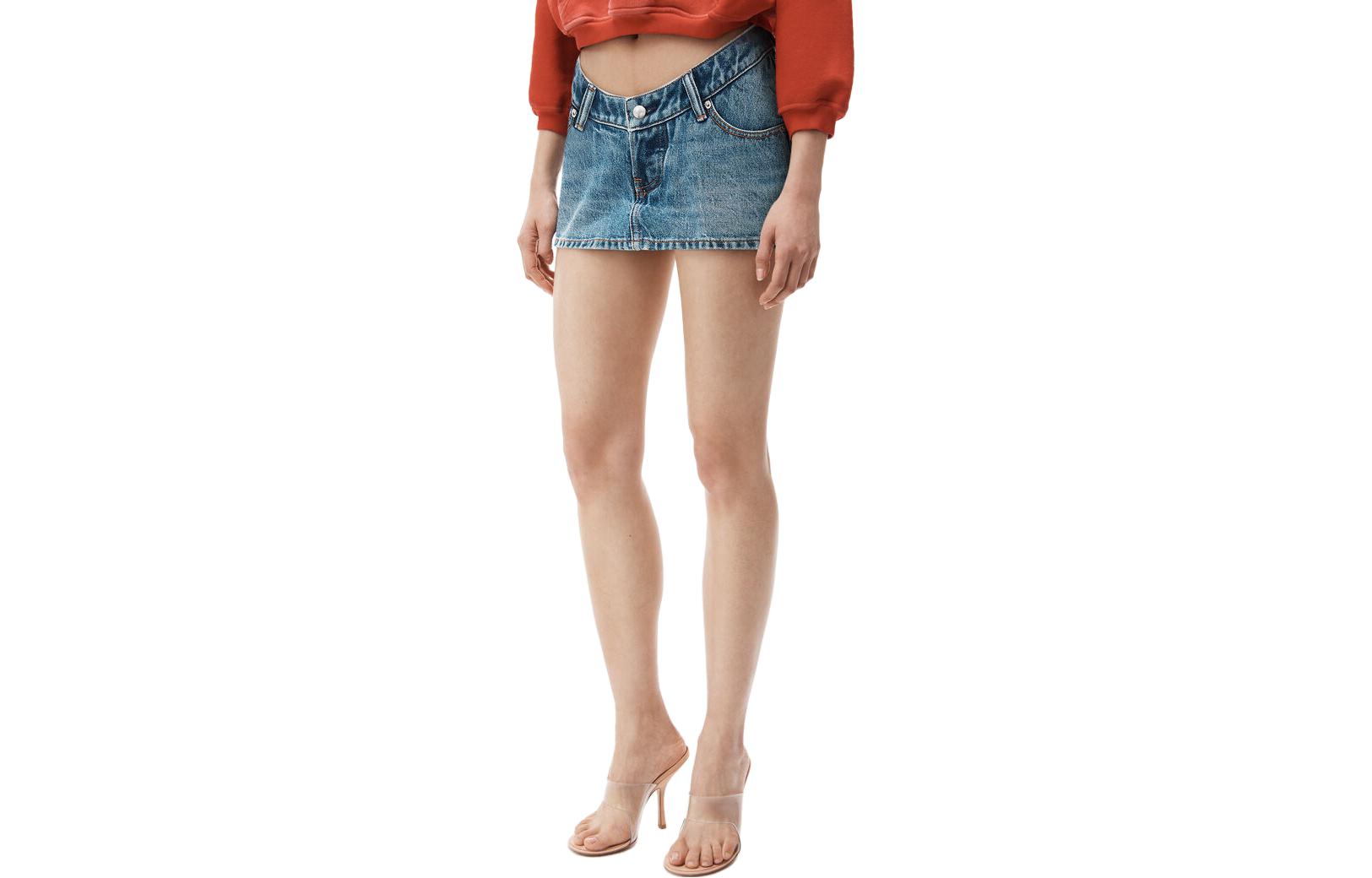 (Women) Alexander Wang  Solid Zipper Denim Shorts Blue 4DC4235200-473