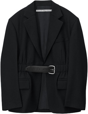 (W) Alexander Wang SS24 Jaket Blazer Hitam Berkanvas Wool Lengan Panjang dengan Tali Pinggang 1WC1242520-001 Buy (W) Alexander Wang SS24 Jaket Blazer Hitam Berkanvas Wool Lengan Panjang dengan Tali Pinggang 1WC1242520-001