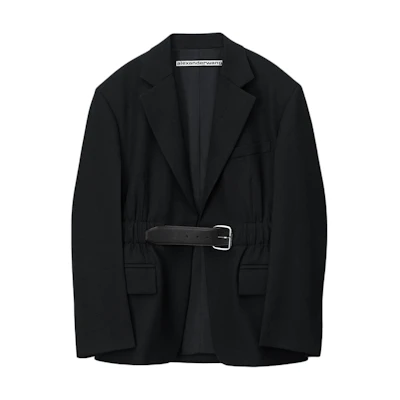 (Women) Alexander Wang SS24 Black Wool Canvas Belted Long Sleeve Blazer 1WC1242520-001