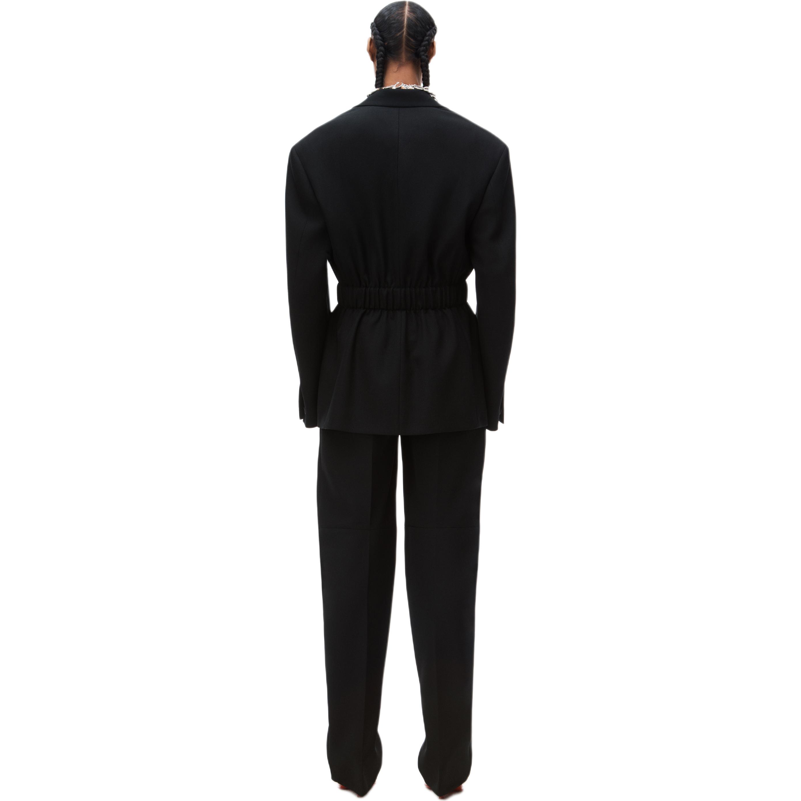 Shop (W) Alexander Wang SS24 Jaket Blazer Hitam Berkanvas Wool Lengan Panjang dengan Tali Pinggang 1WC1242520-001