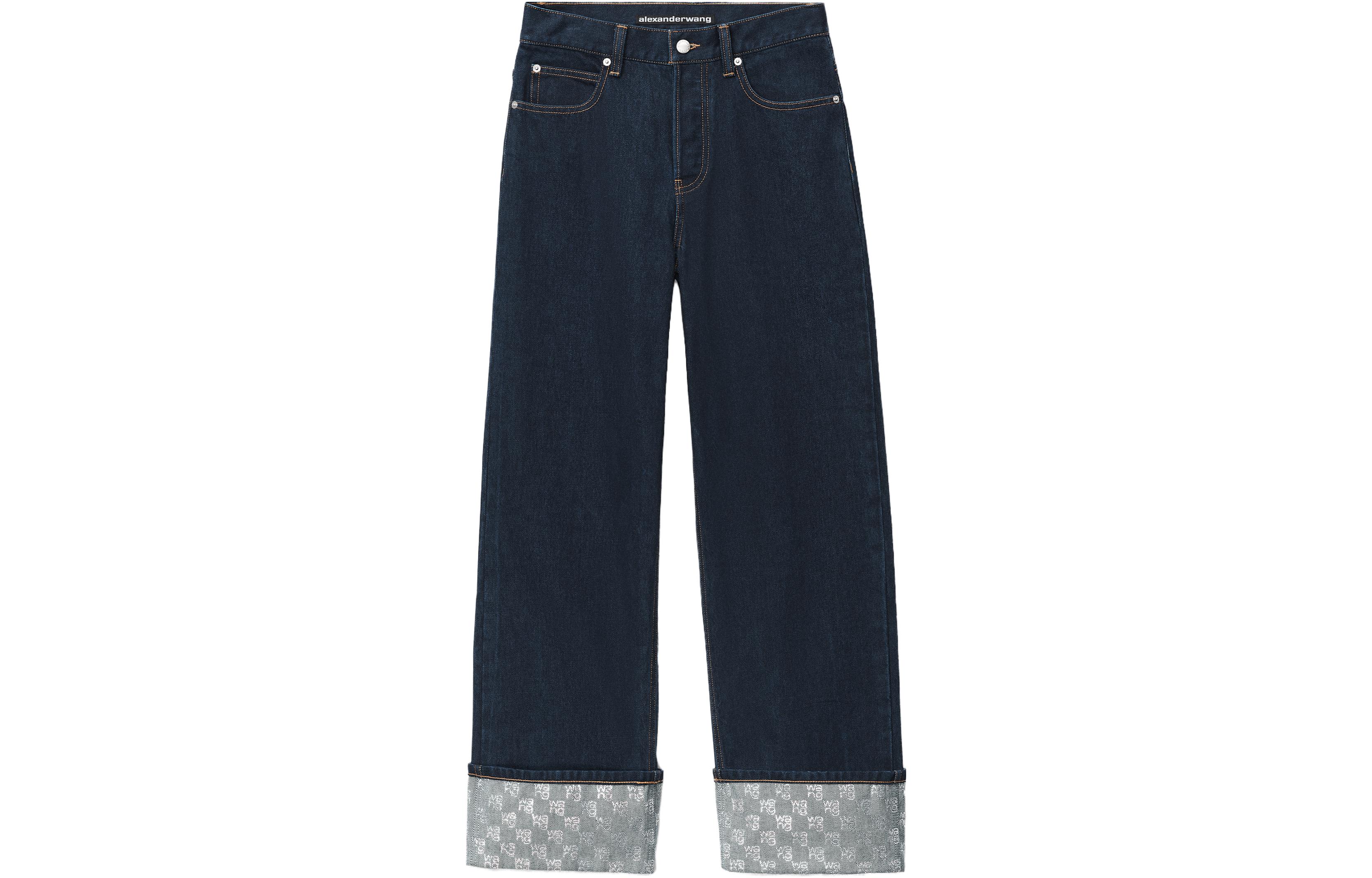 (Women) Alexander Wang  Straight-Leg Crystal Button Cuffed Jeans - Blue. 4DC12442294-62A