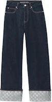 (Women) Alexander Wang Straight-Leg Crystal Button Cuffed Jeans - Blue. 4DC12442294-62A (Women) Alexander Wang Straight-Leg Crystal Button Cuffed Jeans - Blue. 4DC12442294-62A