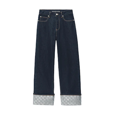 (Women) Alexander Wang Straight-Leg Crystal Button Cuffed Jeans - Blue. 4DC12442294-62A