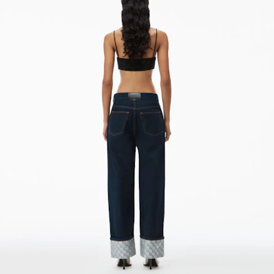 (W) アレクサンダー ワン クリスタルボタン カフ付き ストレートジーンズ - ブルー 4DC12442294-62A Shop (W) アレクサンダー ワン クリスタルボタン カフ付き ストレートジーンズ - ブルー 4DC12442294-62A