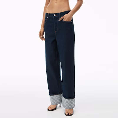 (W) アレクサンダー ワン クリスタルボタン カフ付き ストレートジーンズ - ブルー 4DC12442294-62A Purchase (W) アレクサンダー ワン クリスタルボタン カフ付き ストレートジーンズ - ブルー 4DC12442294-62A