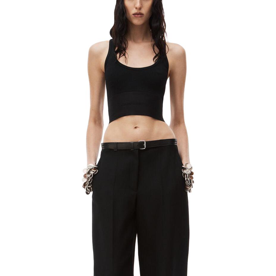 Purchase (W) Alexander Wang Baju Tank Leher Rendah Regang Hitam FW23. 1KC1241049-001