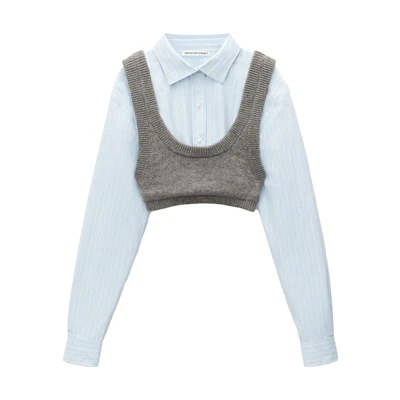 (Women) Alexander Wang Striped Knit Camisole and Square Neck Shirt Set 4KC3231011-030