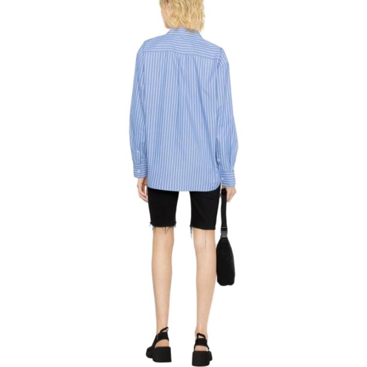 Shop (W) アレキサンダーワン ストライプ 長袖 ボタンダウンシャツ ライトブルー 4WC3231403