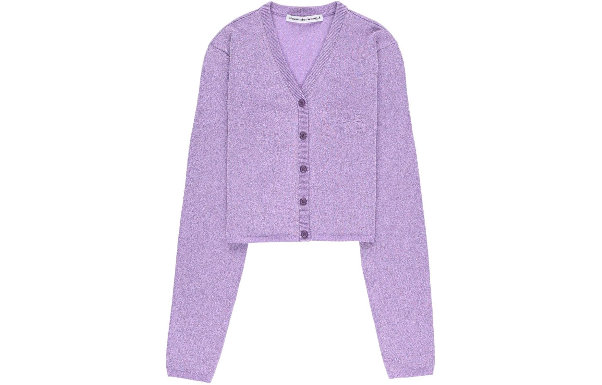 (Women) Alexander Wang  V-Neck Logo Embroidered Knit Top in Grape Purple. 4KC3233019544