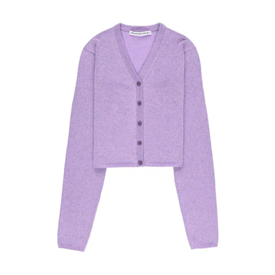 (Women) Alexander Wang V-Neck Logo Embroidered Knit Top in Grape Purple. 4KC3233019544