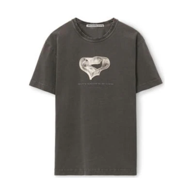 (Women) Alexander Wang Washed Black Heart Print Logo Short Sleeve T-Shirt. UCC4231672-011