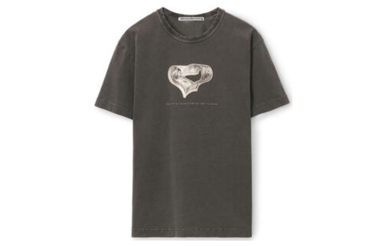 Order (W) Alexander Wang Baju T Hitam Pudar Corak Logo Hati Lengan Pendek. UCC4231672-011