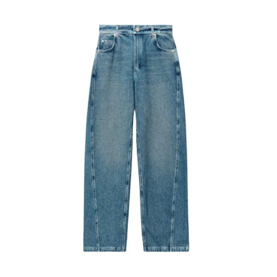 (Women) Alexander Wang Washed Loose Wide-Leg Lantern Mid-Rise Jeans Indigo SS24. 1WC1244236-473