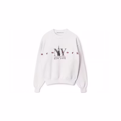 (Women) Alexander Wang White Letter Print Knitted Pullover Sweater. 1KC3231063100