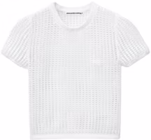 (Women) Alexander Wang White Logo Embellished Short-Sleeve Knit T-Shirt SS24 4KC2241018-White (Women) Alexander Wang White Logo Embellished Short-Sleeve Knit T-Shirt SS24 4KC2241018-White
