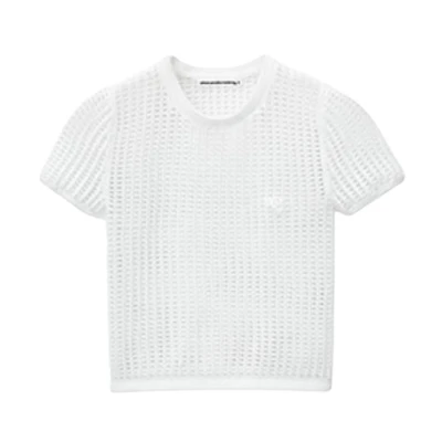 (Women) Alexander Wang White Logo Embellished Short-Sleeve Knit T-Shirt SS24 4KC2241018-White