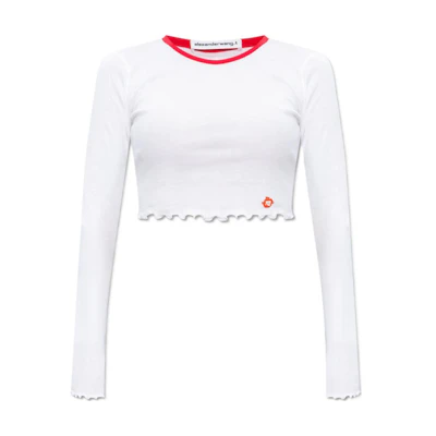 (Women) Alexander Wang White Long-Sleeve Cropped T-Shirt 4CC1241443-100