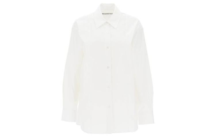 (Women) Alexander Wang  White Solid Button-Up Long Sleeve Slim Fit Shirt 1WC4236617-100
